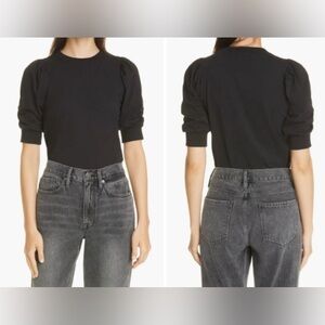 Frame Frankie Tee Shirt Puff Sleeve Black XS Cotton Minimal Whimsigoth Chic